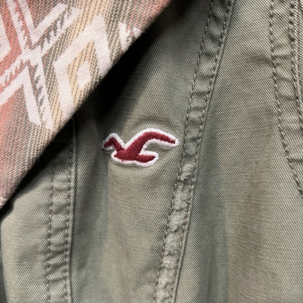 Y2K Hollister Olive Aztec Print Utility Jacket Women's Size Medium Buttons Cinch - Picture 2 of 9